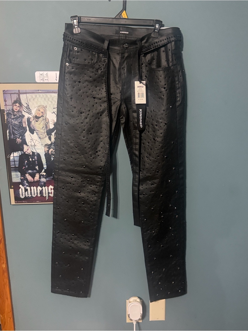 Kindred Black Studded Leather-Look unisex Jeans
